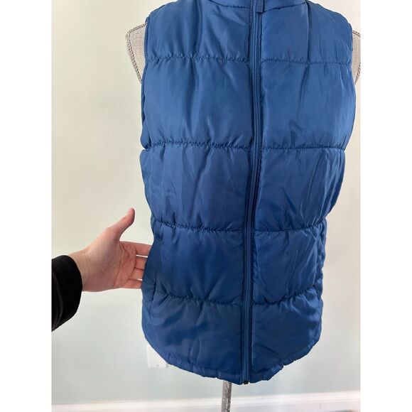 Merona Women's Dark Navy Blue Solid Plaid Reversible Puffer Vest Top Size M - Picture 6 of 9